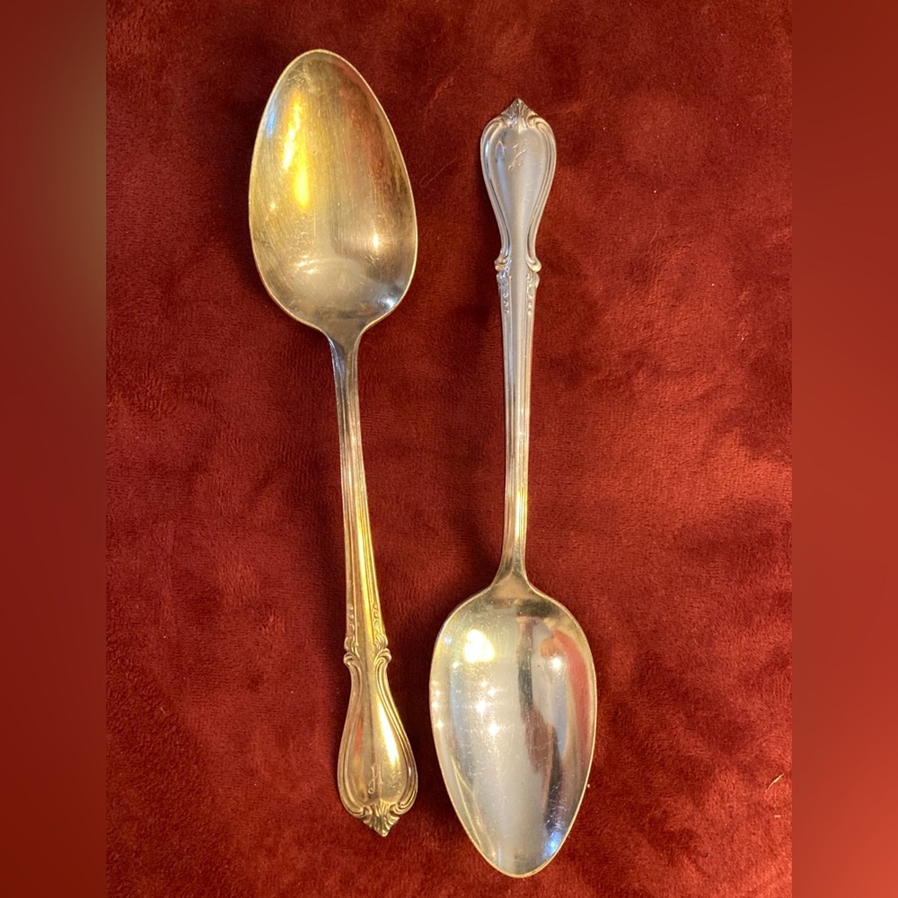 2 Silverplate Serving Spoons w/ H Monogram Wm Rogers Memory Pattern | 1960s